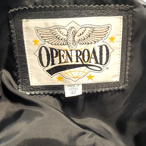 VTG OPEN ROAD LEATHER BLACK MOTORCYCLE JACKET SIZE 42